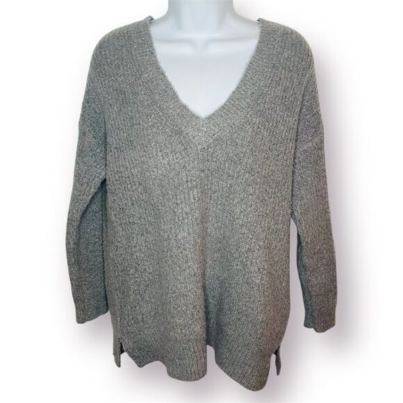 Forever 21 Chunky Knit V-Neck Gray Sweater Side Slits S - Picture 1 of 10